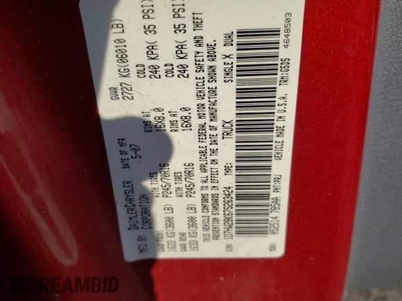 2007 Dodge Dakota ST with VIN 1D7HW28K67S263424, listed as a Copart auction lot 48543235 with 152,254 mi miles and Clean title. Bid and sale history available at DreamBid. Image 12.