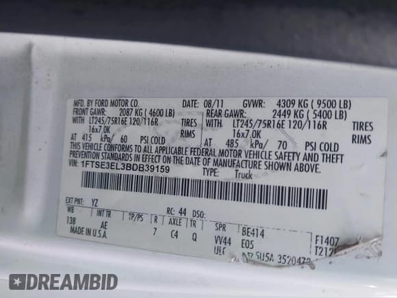 ✅ 2011 Ford Econoline Cargo Commercial • VIN: 1FTSE3EL3BDB39159 • Лот: 43231153. Опубликован ранее на IAAI с пробегом 45 313 миль. Бесплатный доступ к архиву аукционных продаж из США и подробный отчёт об истории автомобиля на DreamBid. Изображение 9.