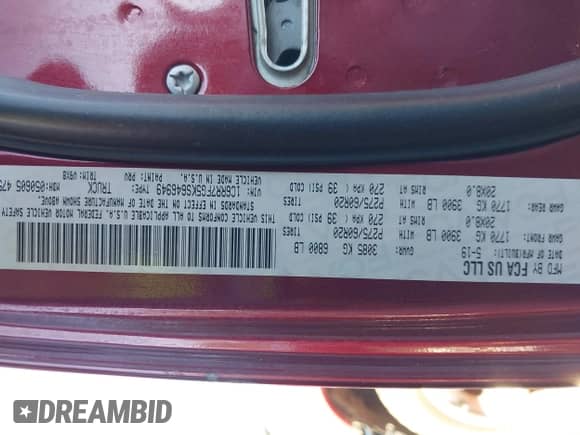 2019 Ram 1500 Tradesman with VIN 1C6RR7FG5KS646949, listed as a IAAI auction lot 43417731 with 45,787 mi miles and . Bid and sale history available at DreamBid. Image 9.