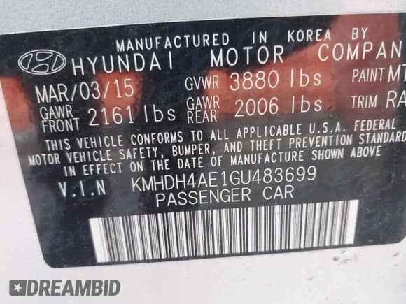 2016 Hyundai Elantra SE с VIN KMHDH4AE1GU483699, выставлен на аукционе IAAI как лот 43611187 с пробегом 183 463 миль миль и . История ставок и продаж доступна на DreamBid. Изображение 9.