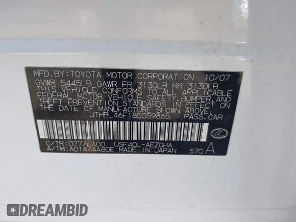 ✅ 2008 Lexus LS 460 • VIN: JTHBL46F185059865 • Lot: 43605580. Wystawiony na IAAI z przebiegiem 97 507 mil. Bezpłatny archiwum sprzedaży aukcyjnych z USA i szczegółowy raport historii pojazdu na DreamBid. Zdjęcie 9.