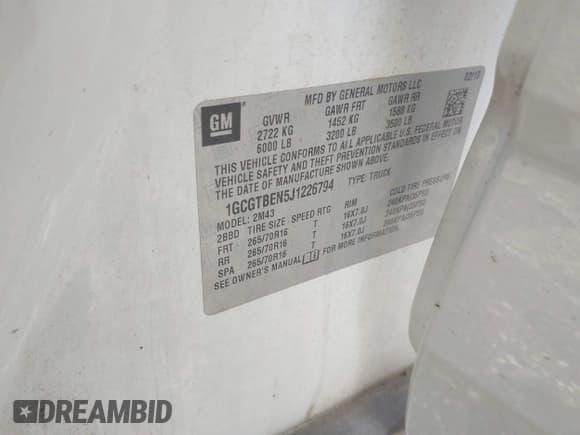 ✅ 2018 Chevrolet Colorado 4WD Work Truck • VIN: 1GCGTBEN5J1226794 • Лот: 42486189. Опубликован ранее на IAAI с пробегом Не указан. Бесплатный доступ к архиву аукционных продаж из США и подробный отчёт об истории автомобиля на DreamBid. Изображение 9.