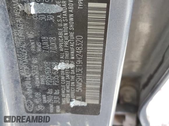 ✅ 2009 Hyundai Santa Fe Limited • VIN: 5NMSH13E19H248320 • Lot: 72326844. Listed on Copart with 137,723 mi. Free auction sales archive from the USA and detailed vehicle history report at DreamBid. Image 13.