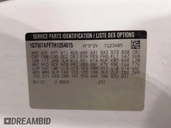 ✅ 2017 GMC Savana Cargo • VIN: 1GTW7AFF7H1264815 • Лот: 41325244. Опубликован ранее на IAAI с пробегом 105 625 миль. Бесплатный доступ к архиву аукционных продаж из США и подробный отчёт об истории автомобиля на DreamBid. Изображение 9.