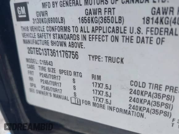 ✅ 2006 GMC Sierra 1500 SLE1 • VIN: 2GTEC13T361176756 • Lot: 42715656. Listed on IAAI with Not provided. Free auction sales archive from the USA and detailed vehicle history report at DreamBid. Image 9.