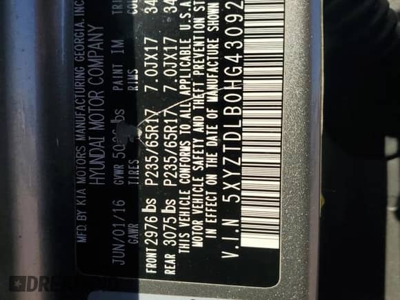 ✅ 2017 Hyundai Santa Fe 2.4L • VIN: 5XYZTDLB0HG430927 • Лот: 91792595. Опубликован ранее на Copart с пробегом 123 508 миль. Бесплатный доступ к архиву аукционных продаж из США и подробный отчёт об истории автомобиля на DreamBid. Изображение 13.