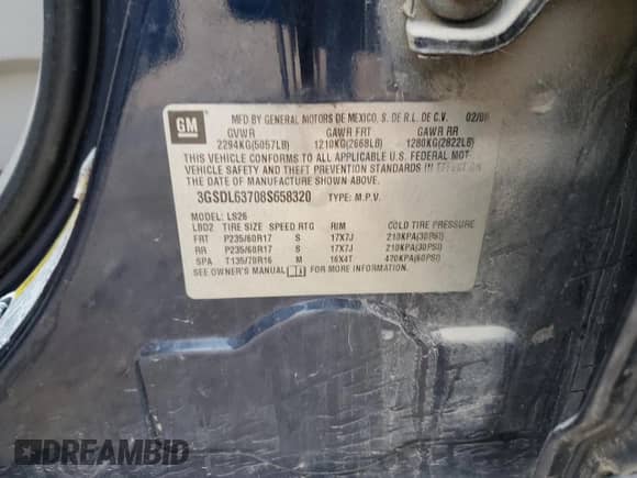 2008 Saturn VUE XR z VIN 3GSDL63708S658320, wystawiony jako Copart lot #85263784 z przebiegiem Nie podano mil oraz Szkoda całkowita • Salvage title. Historia ofert i sprzedaży dostępna na DreamBid. Obrazek 12.