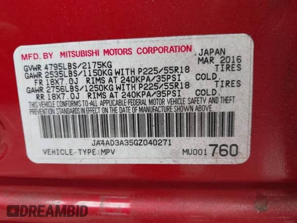 2016 Mitsubishi Outlander SE z VIN JA4AD3A35GZ040271, wystawiony jako IAAI lot #43249180 z przebiegiem 160 533 mil mil oraz . Historia ofert i sprzedaży dostępna na DreamBid. Obrazek 9.