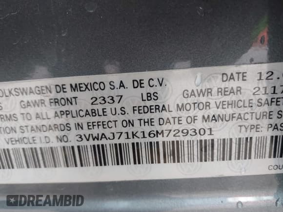 ✅ 2006 Volkswagen Jetta • VIN: 3VWAJ71K16M729301 • Lot: 43649223. Listed on IAAI with 137,412 mi. Free auction sales archive from the USA and detailed vehicle history report at DreamBid. Image 9.