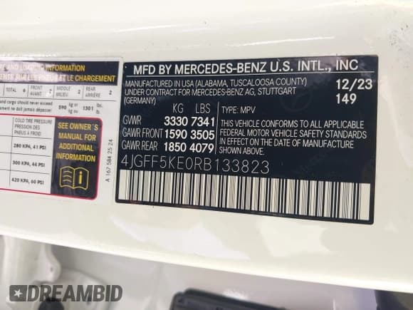 ✅ 2024 Mercedes-Benz GLS 450 • VIN: 4JGFF5KE0RB133823 • Lot: 42096277. Listed on IAAI with 21,828 mi. Free auction sales archive from the USA and detailed vehicle history report at DreamBid. Image 9.