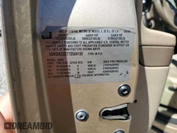 ✅ 2007 Chevrolet HHR LT • VIN: 3GNDA23D77S504130 • Lot: 55746285. Listed on Copart with 158,701 mi. Free auction sales archive from the USA and detailed vehicle history report at DreamBid. Image 12.