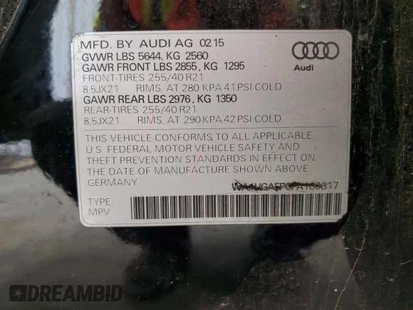 ✅ 2015 Audi SQ5 Prestige • VIN: WA1VGAFP0FA100317 • Lot: 59912374. Listed on Copart with 59,558 mi. Free auction sales archive from the USA and detailed vehicle history report at DreamBid. Image 13.