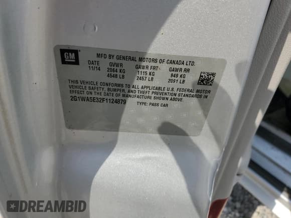 ✅ 2015 Chevrolet Impala LS • VIN: 2G1WA5E32F1124879 • Лот: 77499363. Опубликован ранее на Copart с пробегом Не указан. Бесплатный доступ к архиву аукционных продаж из США и подробный отчёт об истории автомобиля на DreamBid. Изображение 13.