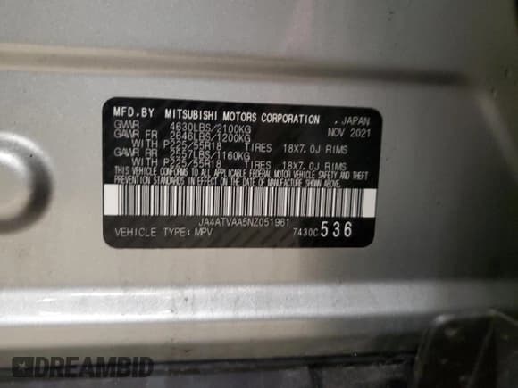 ✅ 2022 Mitsubishi Eclipse Cross LE • VIN: JA4ATVAA5NZ051961 • Lot: 52536985. Wystawiony na Copart z przebiegiem 30 876 mil. Bezpłatny archiwum sprzedaży aukcyjnych z USA i szczegółowy raport historii pojazdu na DreamBid. Zdjęcie 14.