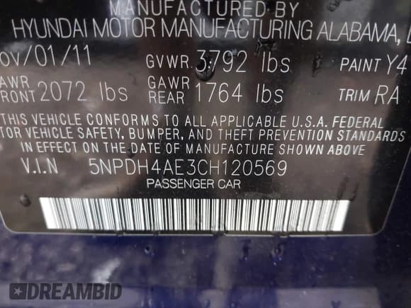 ✅ 2012 Hyundai Elantra GLS • VIN: 5NPDH4AE3CH120569 • Lot: 42798575. Listed on IAAI with 130,236 mi. Free auction sales archive from the USA and detailed vehicle history report at DreamBid. Image 9.