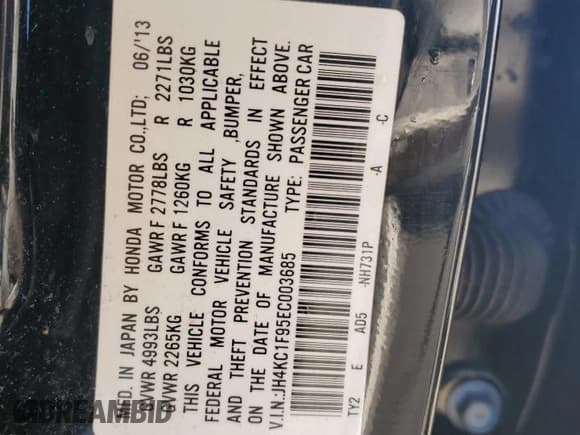 ✅ 2014 Acura RLX Advance • VIN: JH4KC1F95EC003685 • Lot: 46854265. Listed on Copart with 145,250 mi. Free auction sales archive from the USA and detailed vehicle history report at DreamBid. Image 12.