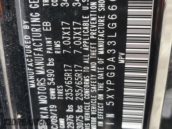 ✅ 2020 Kia Sorento LX • VIN: 5XYPGDA33LG660039 • Lot: 52507215. Wystawiony na Copart z przebiegiem 84 777 mil. Bezpłatny archiwum sprzedaży aukcyjnych z USA i szczegółowy raport historii pojazdu na DreamBid. Zdjęcie 13.