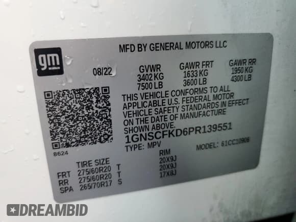 ✅ 2023 Chevrolet Suburban Premier • VIN: 1GNSCFKD6PR139551 • Lot: 87295525. Listed on Copart with 68,225 mi. Free auction sales archive from the USA and detailed vehicle history report at DreamBid. Image 14.