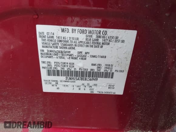 ✅ 2014 Lincoln MKT EcoBoost • VIN: 2LMHJ5AT8EBL56949 • Lot: 41675745. Wystawiony na IAAI z przebiegiem 121 043 mil. Bezpłatny archiwum sprzedaży aukcyjnych z USA i szczegółowy raport historii pojazdu na DreamBid. Zdjęcie 9.