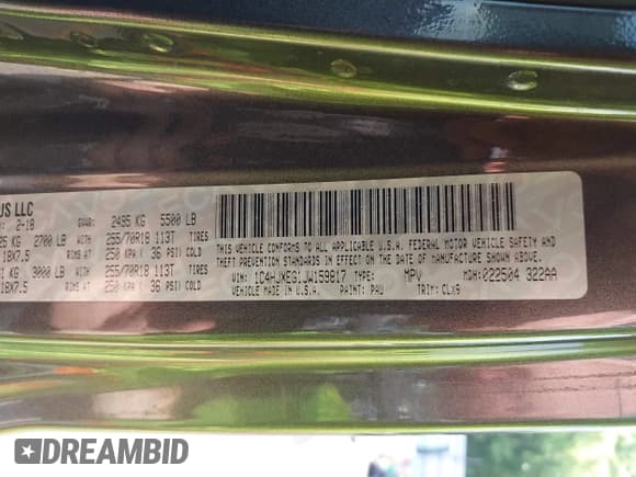 ✅ 2018 Jeep Wrangler Unlimited Sahara • VIN: 1C4HJXEG1JW159817 • Lot: 42565032. Wystawiony na IAAI z przebiegiem 158 695 mil. Bezpłatny archiwum sprzedaży aukcyjnych z USA i szczegółowy raport historii pojazdu na DreamBid. Zdjęcie 9.