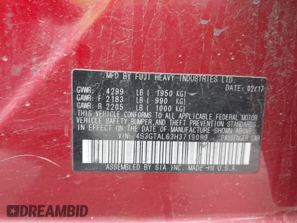 ✅ 2017 Subaru Impreza Special Sports • VIN: 4S3GTAL63H3719099 • Lot: 42230093. Listed on IAAI with 205,576 mi. Free auction sales archive from the USA and detailed vehicle history report at DreamBid. Image 9.