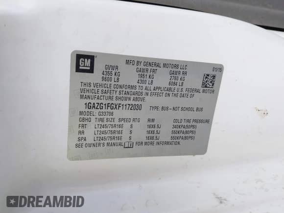 2015 Chevrolet Express Passenger LT z VIN 1GAZG1FGXF1172030, wystawiony jako IAAI lot #41510865 z przebiegiem 297 473 mil mil oraz . Historia ofert i sprzedaży dostępna na DreamBid. Obrazek 9.