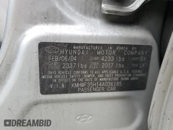 ✅ 2004 Hyundai Sonata GLS • VIN: KMHWF35H14A036185 • Lot: 57698745. Listed on Copart with 214,926 mi. Free auction sales archive from the USA and detailed vehicle history report at DreamBid. Image 12.