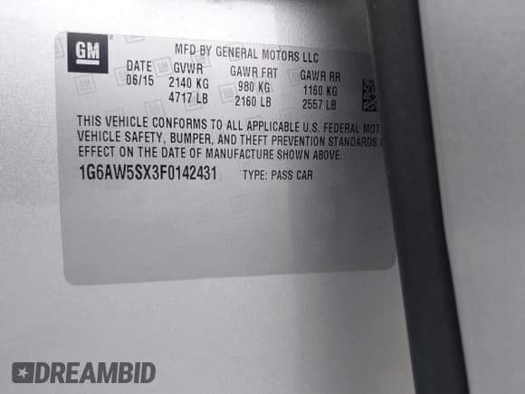 ✅ 2015 Cadillac CTS AWD • VIN: 1G6AW5SX3F0142431 • Lot: 43027413. Listed on IAAI with 125,276 mi. Free auction sales archive from the USA and detailed vehicle history report at DreamBid. Image 9.