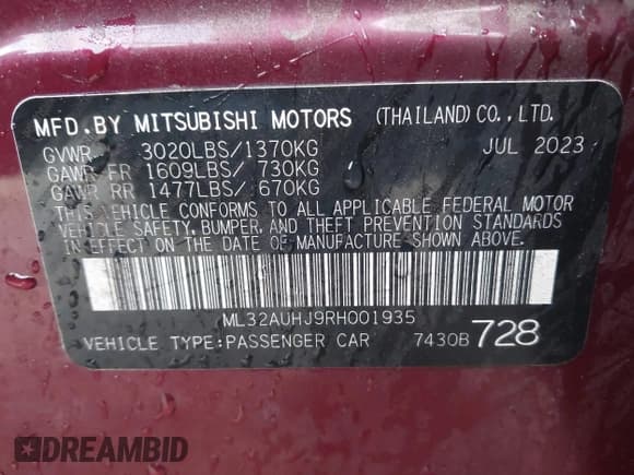 ✅ 2024 Mitsubishi Mirage ES • VIN: ML32AUHJ9RH001935 • Лот: 43534858. Опубликован ранее на IAAI с пробегом 16 702 миль. Бесплатный доступ к архиву аукционных продаж из США и подробный отчёт об истории автомобиля на DreamBid. Изображение 9.