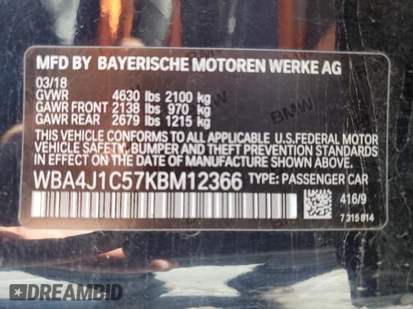 ✅ 2019 BMW 4 Series 430i • VIN: WBA4J1C57KBM12366 • Lot: 55109255. Listed on Copart with 131,792 mi. Free auction sales archive from the USA and detailed vehicle history report at DreamBid. Image 12.