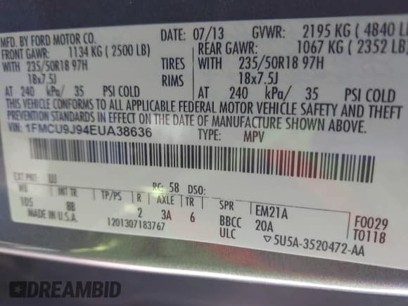 ✅ 2014 Ford Escape Titanium • VIN: 1FMCU9J94EUA38636 • Lot: 43535504. Wystawiony na IAAI z przebiegiem 213 272 mil. Bezpłatny archiwum sprzedaży aukcyjnych z USA i szczegółowy raport historii pojazdu na DreamBid. Zdjęcie 9.