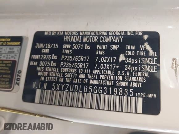 ✅ 2016 Hyundai Santa Fe • VIN: 5XYZUDLB5GG319835 • Лот: 43195919. Опубликован ранее на IAAI с пробегом 137 341 миль. Бесплатный доступ к архиву аукционных продаж из США и подробный отчёт об истории автомобиля на DreamBid. Изображение 9.