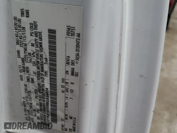 ✅ 2011 Ford Econoline Cargo Commercial • VIN: 1FTNE1EW5BDA84824 • Lot: 67453945. Listed on Copart with Not provided. Free auction sales archive from the USA and detailed vehicle history report at DreamBid. Image 14.