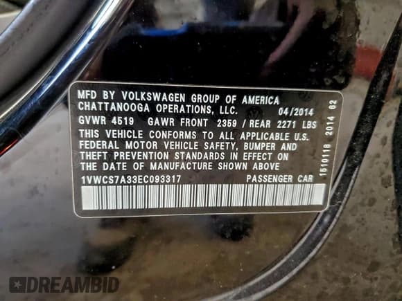 ✅ 2014 Volkswagen Passat SEL Premium • VIN: 1VWCS7A33EC093317 • Lot: 94246495. Wystawiony na Copart z przebiegiem 141 076 mil. Bezpłatny archiwum sprzedaży aukcyjnych z USA i szczegółowy raport historii pojazdu na DreamBid. Zdjęcie 12.