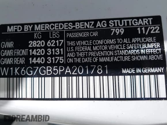 ✅ 2023 Mercedes-Benz S 580 • VIN: W1K6G7GB5PA201781 • Lot: 42754753. Listed on IAAI with 15,850 mi. Free auction sales archive from the USA and detailed vehicle history report at DreamBid. Image 9.