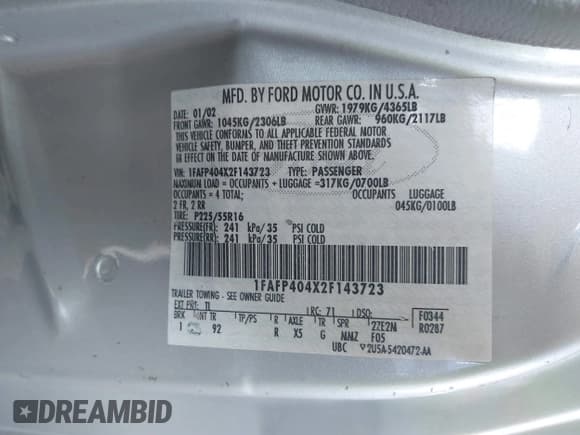 ✅ 2002 Ford Mustang Standard • VIN: 1FAFP404X2F143723 • Lot: 42479151. Listed on IAAI with 160,810 mi. Free auction sales archive from the USA and detailed vehicle history report at DreamBid. Image 9.