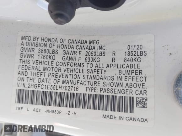 ✅ 2020 Honda Civic Si • VIN: 2HGFC1E55LH702716 • Lot: 42119344. Listed on IAAI with 68,391 mi. Free auction sales archive from the USA and detailed vehicle history report at DreamBid. Image 9.