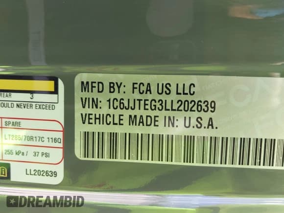 ✅ 2020 Jeep Gladiator Mojave • VIN: 1C6JJTEG3LL202639 • Лот: 42239807. Опубликован ранее на IAAI с пробегом 76 361 миль. Бесплатный доступ к архиву аукционных продаж из США и подробный отчёт об истории автомобиля на DreamBid. Изображение 9.