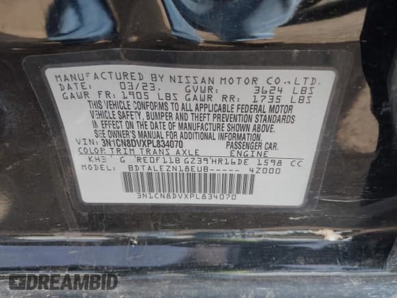 ✅ 2023 Nissan Versa S • VIN: 3N1CN8DVXPL834070 • Lot: 41596088. Listed on IAAI with 67,171 mi. Free auction sales archive from the USA and detailed vehicle history report at DreamBid. Image 9.