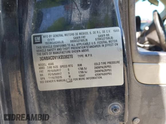 ✅ 2010 Chevrolet HHR 2LT • VIN: 3GNBACDV1AS538270 • Lot: 42196720. Listed on IAAI with Not provided. Free auction sales archive from the USA and detailed vehicle history report at DreamBid. Image 9.