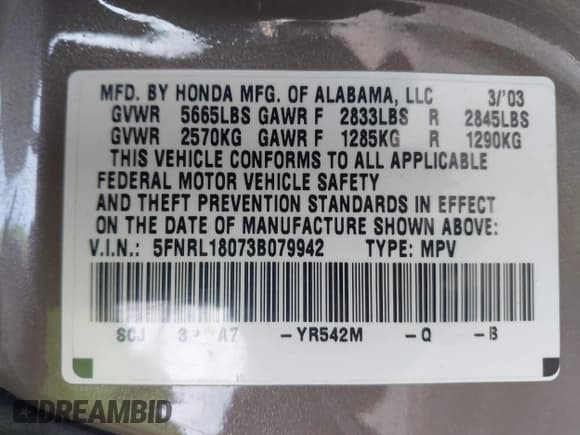 ✅ 2003 Honda Odyssey EX-L • VIN: 5FNRL18073B079942 • Lot: 43732253. Wystawiony na IAAI z przebiegiem 377 399 mil. Bezpłatny archiwum sprzedaży aukcyjnych z USA i szczegółowy raport historii pojazdu na DreamBid. Zdjęcie 9.
