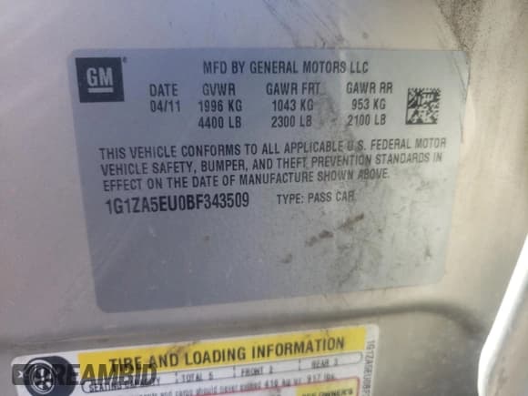 ✅ 2011 Chevrolet Malibu 1FL • VIN: 1G1ZA5EU0BF343509 • Lot: 79738174. Listed on Copart with 130,260 mi. Free auction sales archive from the USA and detailed vehicle history report at DreamBid. Image 12.