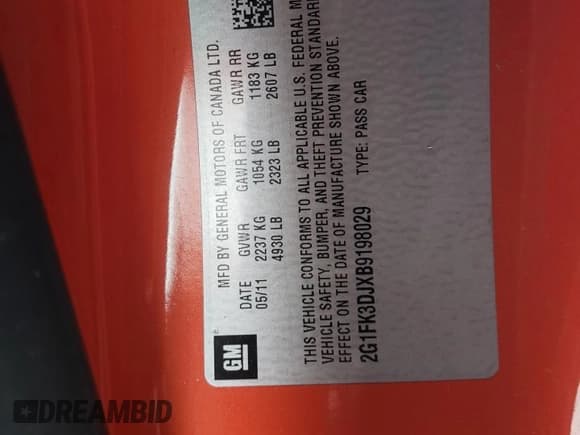 ✅ 2011 Chevrolet Camaro 2SS • VIN: 2G1FK3DJXB9198029 • Lot: 67309035. Listed on Copart with Not provided. Free auction sales archive from the USA and detailed vehicle history report at DreamBid. Image 12.