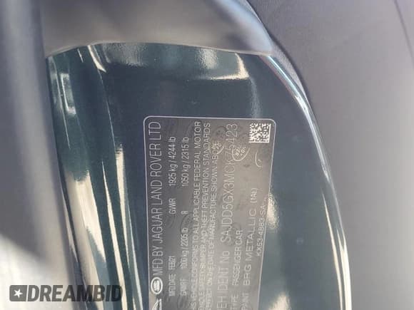 ✅ 2021 Jaguar F-Type P300 • VIN: SAJDD5GX3MCK75423 • Lot: 74785634. Listed on Copart with Not provided. Free auction sales archive from the USA and detailed vehicle history report at DreamBid. Image 13.