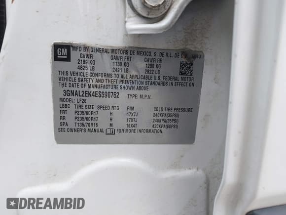 ✅ 2014 Chevrolet Captiva Sport LS • VIN: 3GNAL2EK4ES590762 • Lot: 41539049. Wystawiony na IAAI z przebiegiem 165 111 mil. Bezpłatny archiwum sprzedaży aukcyjnych z USA i szczegółowy raport historii pojazdu na DreamBid. Zdjęcie 9.