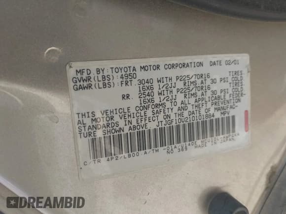 ✅ 2001 Lexus RX 300 • VIN: JTJGF10U210101884 • Lot: 42996809. Wystawiony na IAAI z przebiegiem 186 298 mil. Bezpłatny archiwum sprzedaży aukcyjnych z USA i szczegółowy raport historii pojazdu na DreamBid. Zdjęcie 9.