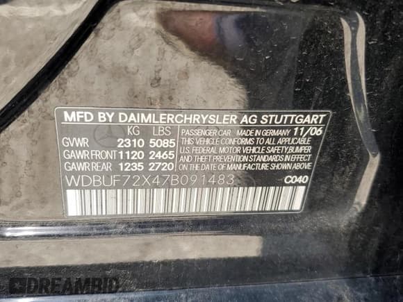 ✅ 2007 Mercedes-Benz E 550 • VIN: WDBUF72X47B091483 • Lot: 55670335. Listed on Copart with 213,669 mi. Free auction sales archive from the USA and detailed vehicle history report at DreamBid. Image 12.