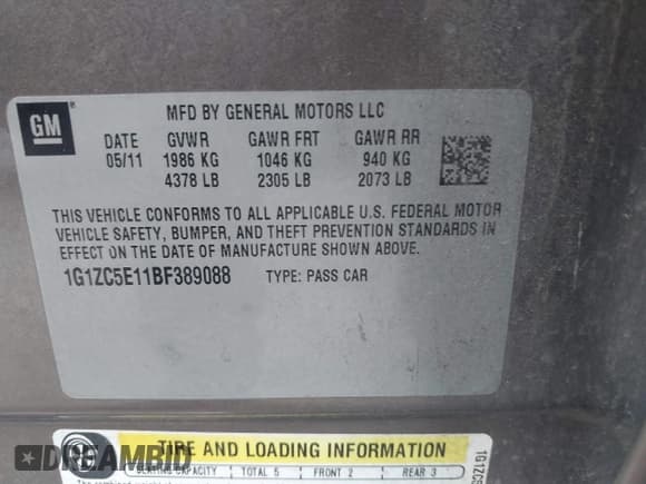 ✅ 2011 Chevrolet Malibu 1LT • VIN: 1G1ZC5E11BF389088 • Lot: 43322363. Listed on IAAI with 173,984 mi. Free auction sales archive from the USA and detailed vehicle history report at DreamBid. Image 9.