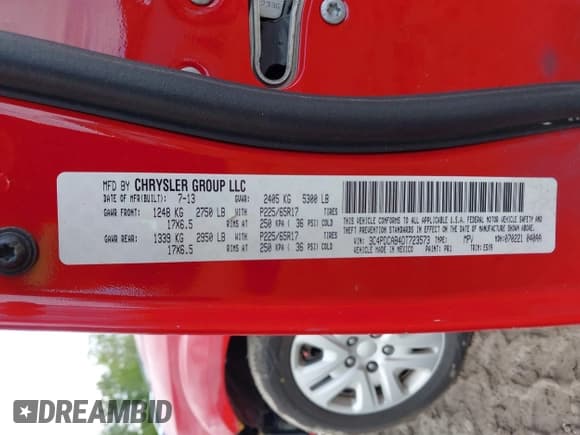 ✅ 2013 Dodge Journey SE • VIN: 3C4PDCAB4DT723573 • Lot: 42347234. Listed on IAAI with 109,349 mi. Free auction sales archive from the USA and detailed vehicle history report at DreamBid. Image 9.