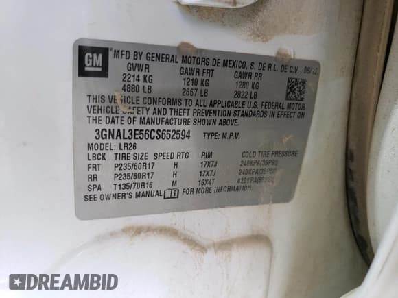 ✅ 2012 Chevrolet Captiva Sport LT • VIN: 3GNAL3E56CS652594 • Lot: 91572435. Wystawiony na Copart z przebiegiem 193 784 mil. Bezpłatny archiwum sprzedaży aukcyjnych z USA i szczegółowy raport historii pojazdu na DreamBid. Zdjęcie 13.